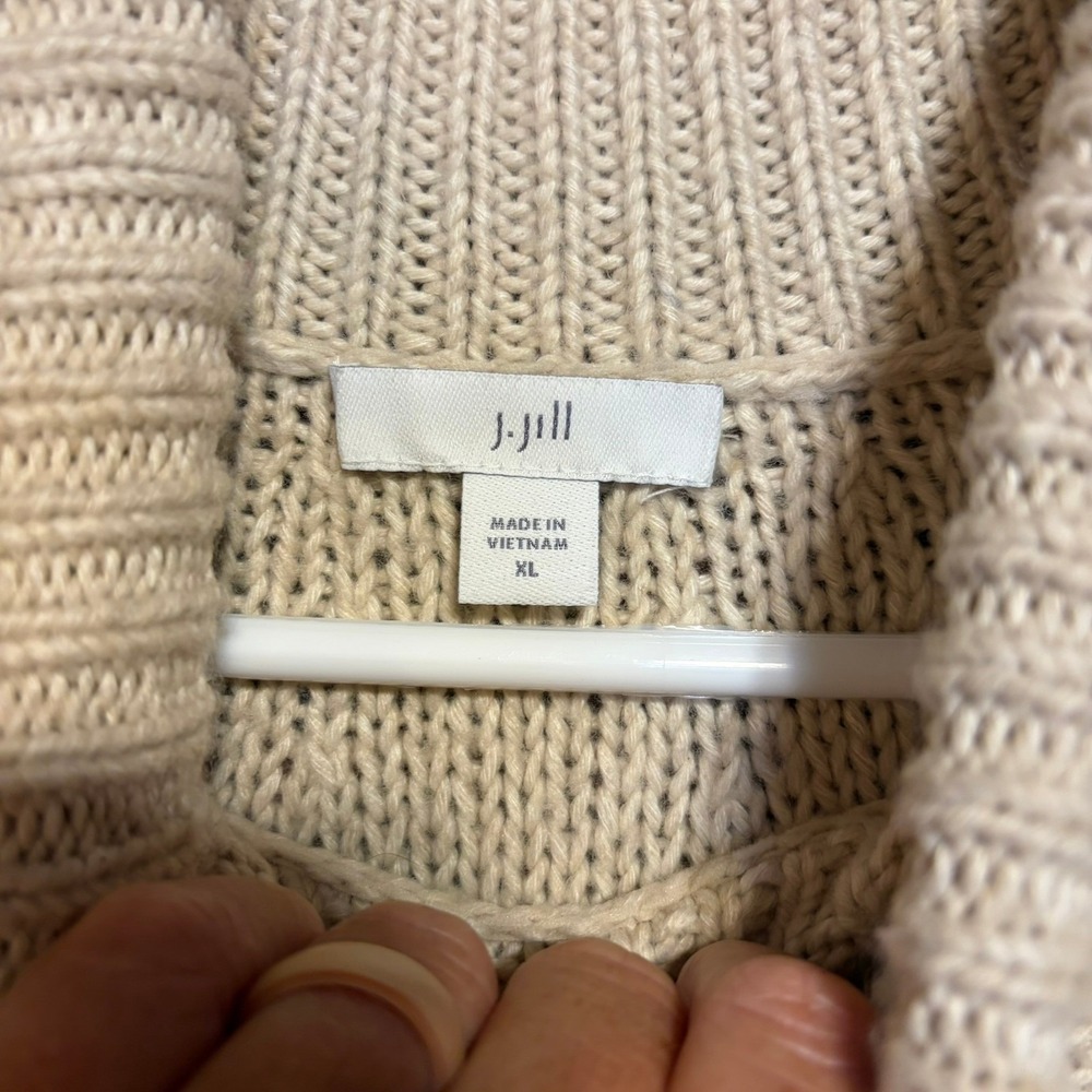 J. Jill Turtleneck Sweater XL Cream Sequin Yoke Chunky Knit Metallic Pullover - Picture 4 of 5